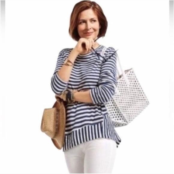 CAbi Bengal Navy & White Striped Tee Size Small Style #256 - Picture 1 of 12